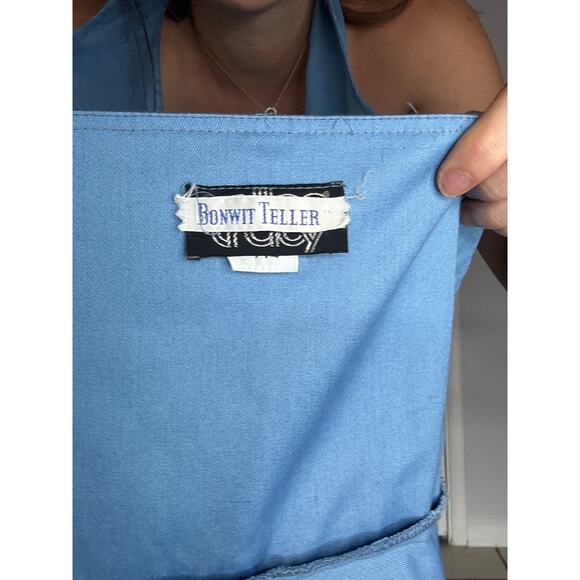 Vintage 1970s Wrap Dress Ellen Tracy Bonwit Teller Blue Cotton Fit & Flare - Picture 13 of 13